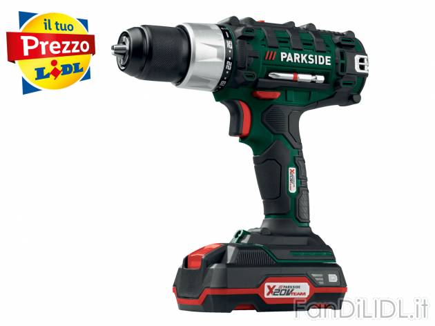 Trapano avvitatore ricaricabile Parkside X20VTeam 20V, prezzo 39.99 € 
- Mandrino ...