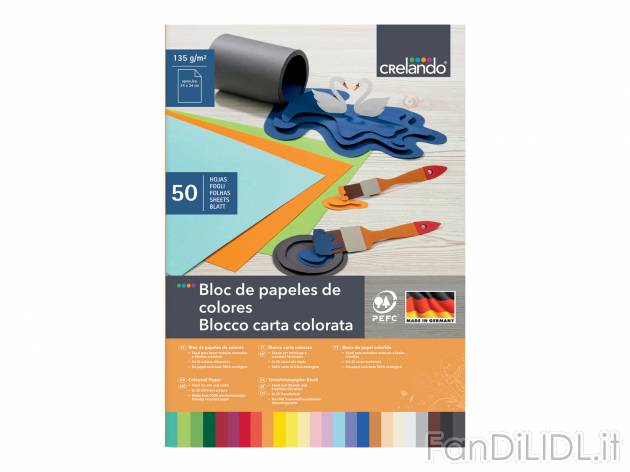 Blocco carta/cartoncini colorati Crelando, prezzo 2.49 &#8364; 
- 25 o 50 fogli
Caratteristiche
 ...
