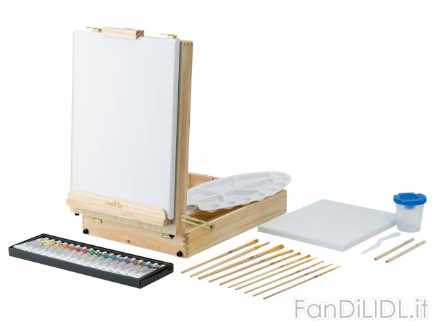 Set cavalletto da pittore in valigetta Crelando, prezzo 24.99 &#8364; 
52 pezzi ...