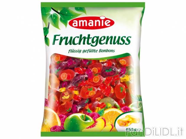 Caramelle ripiene al gusto frutta , prezzo 1,29 &#8364; per 450 g, € 2,87/kg ...