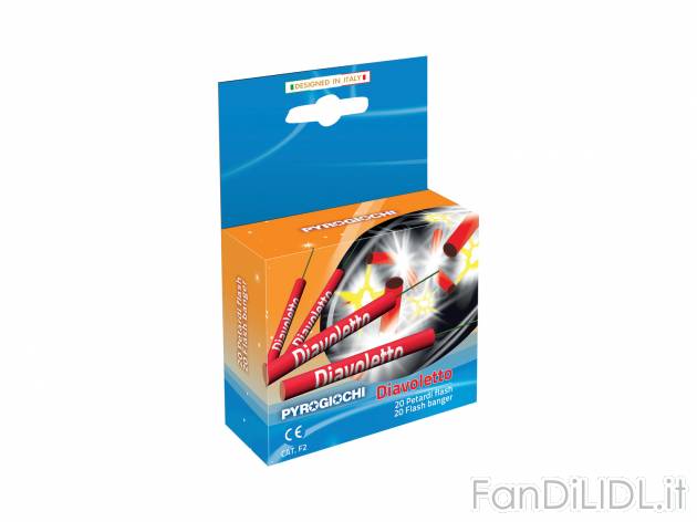 Petardi Flash Diavoletto Pyrogiochi, prezzo 2.99 &#8364; 
- 20 pezzi
Caratteristiche
 ...