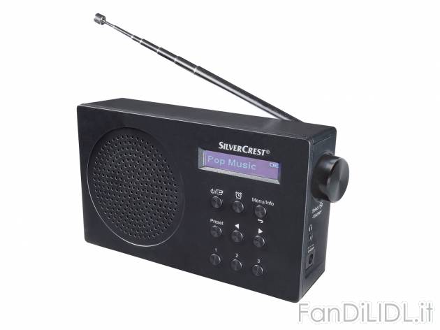 Radio DAB+ Silvercrest, prezzo 29.99 € 
- 60 spazi di memorizzazione
- Batteria ...