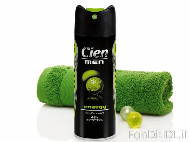 Deo spray uomo Cien, prezzo 1,09 &#8364; per 200 ml, € 5,45/l EUR. 
- Azione ...