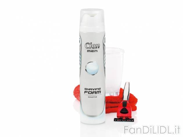 Schiuma da barba Cien, prezzo 0,79 &#8364; per 300 ml, € 2,63/l EUR. 
- A ...