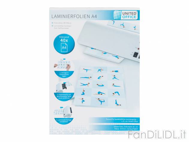 Fogli per plastificatore United Office, prezzo 2.99 &#8364; 
- A4, 40 pezzi ...
