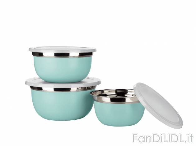 Set ciotole in acciaio Ernesto, prezzo 6.99 &#8364; 
3 pezzi 
- Con coperchi ...