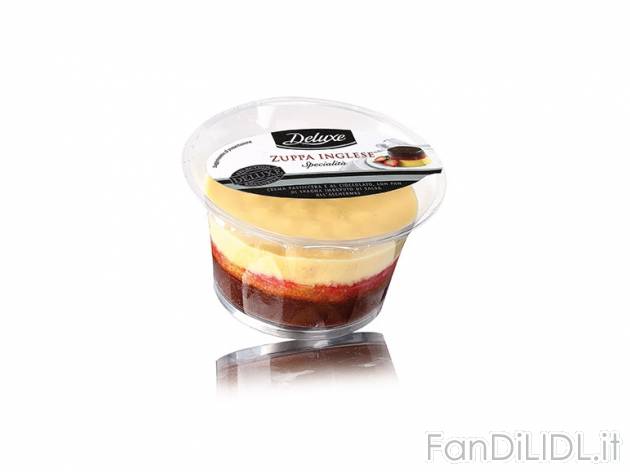 Zuppa inglese Deluxe, prezzo 0,99 &#8364; per 105 g, € 9,43/kg EUR. 
- Crema ...