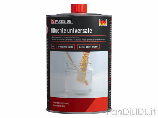 Diluente universale Parkside, prezzo 2.99 &#8364;  
1 L
Caratteristiche