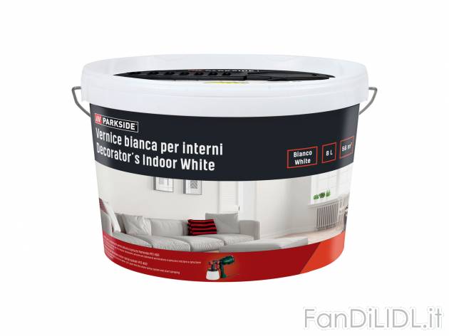 Vernice bianca per interni Parkside, prezzo 17.99 € 
8 L 
- Traspirante e resistente ...