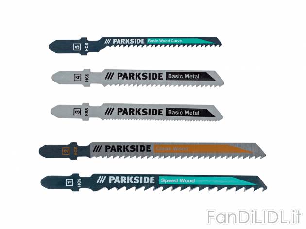 Set lame per seghetto a pendolo Parkside, prezzo 2.99 &#8364; 
5 pezzi
Caratteristiche
 ...