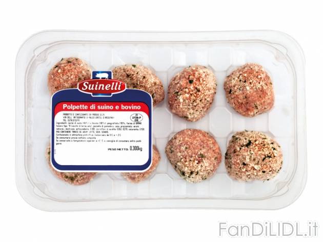 Polpette , prezzo 2,19 &#8364; per 300 g, € 7,30/kg EUR. 
- Di suino e bovino
- ...