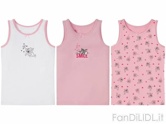 Canotta da bambina Tom-and-jerry, prezzo 4.99 € 
3 pezzi - Misure: 1-6 anni
Taglie ...