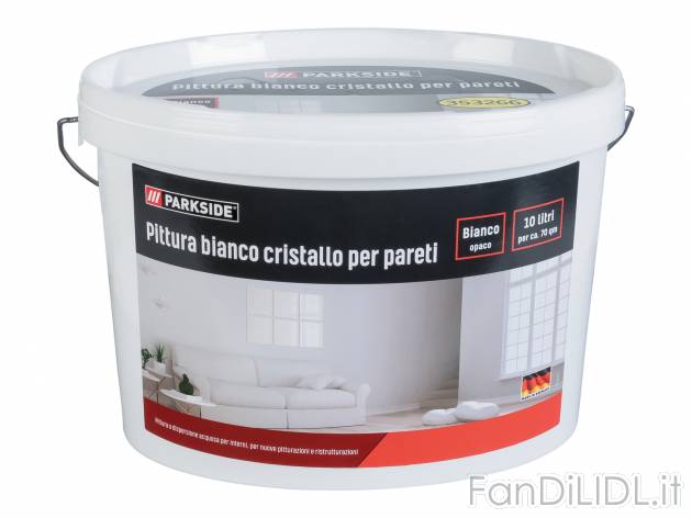 Pittura bianco cristallo per pareti Parkside, prezzo 17.99 &#8364; 
10 L
Caratteristiche
 ...