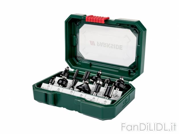 Set bit per fresatrice Parkside, prezzo 9.99 € 
12 pezzi 
- Chiave a brugola ...