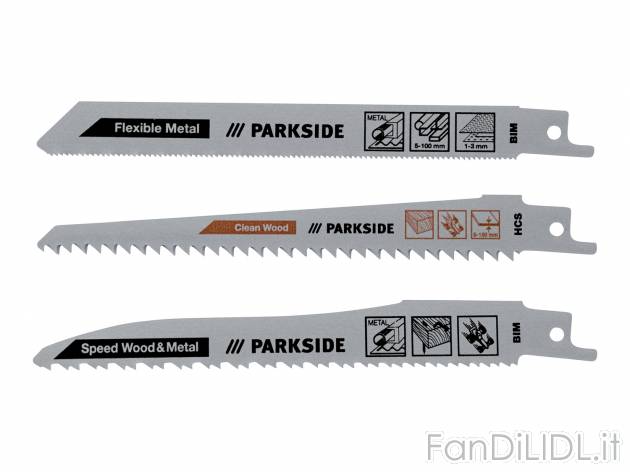 Set lame per seghetto ricaricabile Parkside, prezzo 3.99 € 
3 pezzi 
- Per legno, ...