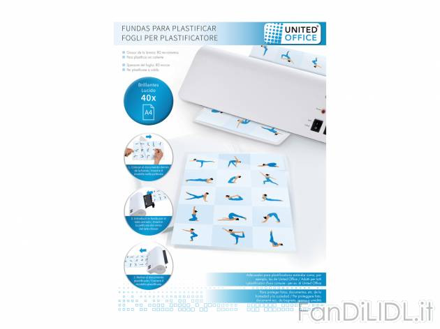 Fogli per plastificatore A4 o A5 United Office, prezzo 2.99 &#8364; 
- A4: 40 ...