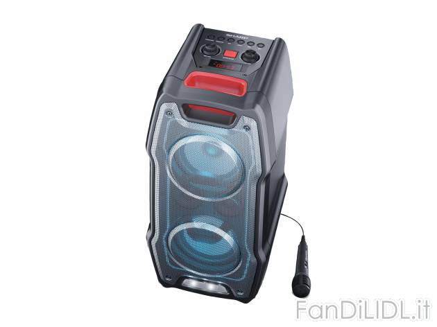 Party Speaker Sharp, prezzo 139.00 € 
- Batteria integrata ricaricabile o alimentazione ...