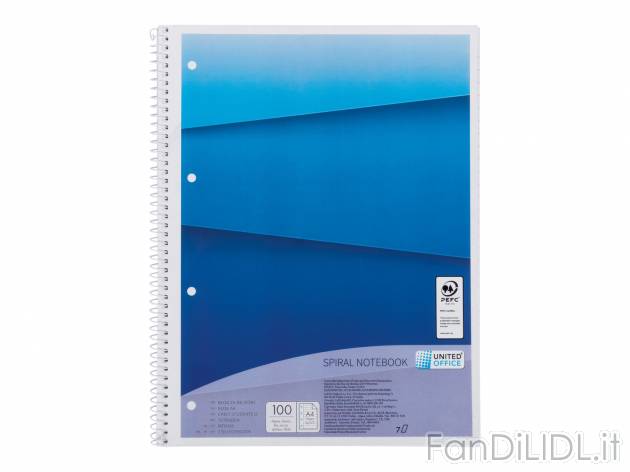 Blocco a spirale A4 United Office, prezzo 1.19 &#8364;  
100 fogli
Caratteristiche