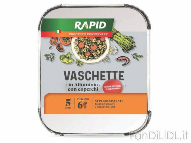 Vaschette 6 porzioni , prezzo 2.29 EUR  
Vaschette 6 porzioni    
-  Con coperchio