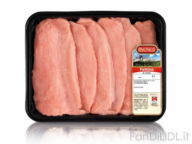 Fettine di vitello , prezzo 4,99 &#8364; per 390 g, € 12,79/kg EUR. 
- Tenere ...