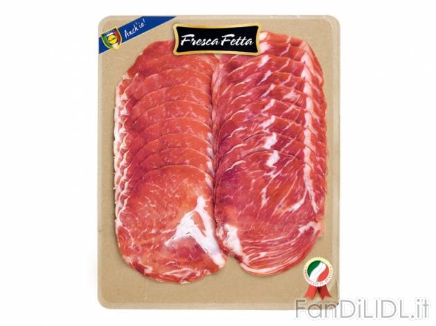 Coppa stagionata Fresca Fetta, prezzo 1,49 &#8364; per 120 g, € 12,42/kg EUR. ...