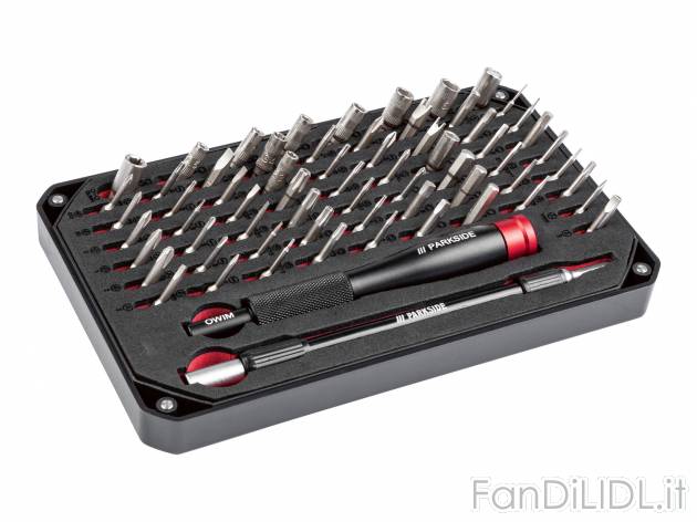 Set attrezzi di precisione Parkside, prezzo 14.99 &#8364; 
66 pezzi 
- Coperchio ...