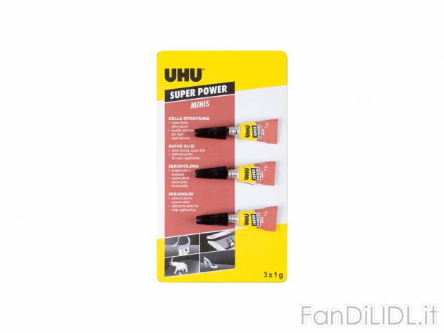 Colla istantanea Uhu, prezzo 1.99 €  
-  3x 1 g
Caratteristiche