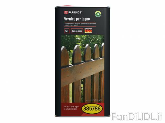 Vernice per legno Parkside, prezzo 9.99 &#8364; 
5 L 
- Per tutti i tipi di ...