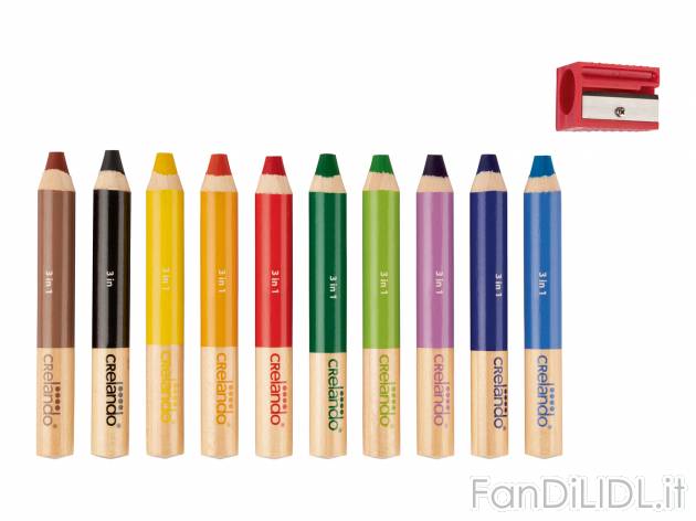 Matite colorate 3 in 1 Crelando, prezzo 6.99 € 
10 pezzi 
- Utilizzabili come ...