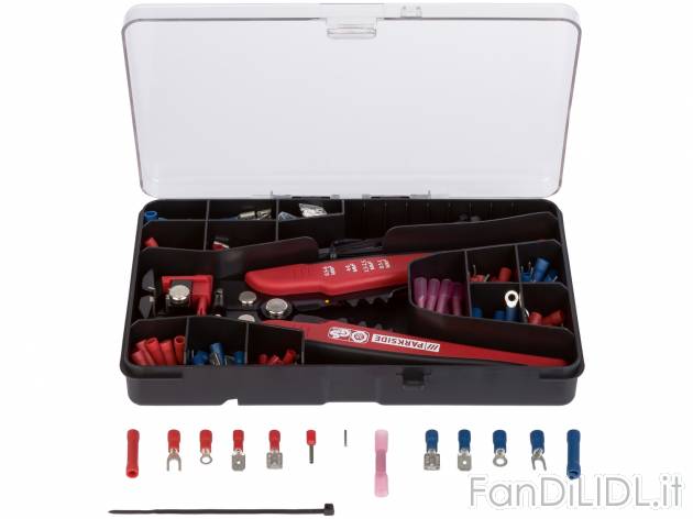Set pinza crimpatrice Parkside, prezzo 9.99 &#8364; 
231 pezzi 
- Per tagliare, ...