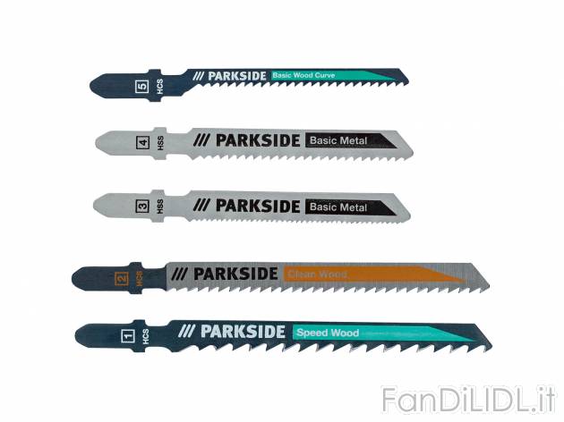 Set lame per seghetto a pendolo Parkside, prezzo 3.49 &#8364; 
5 pezzi 
- Legno ...