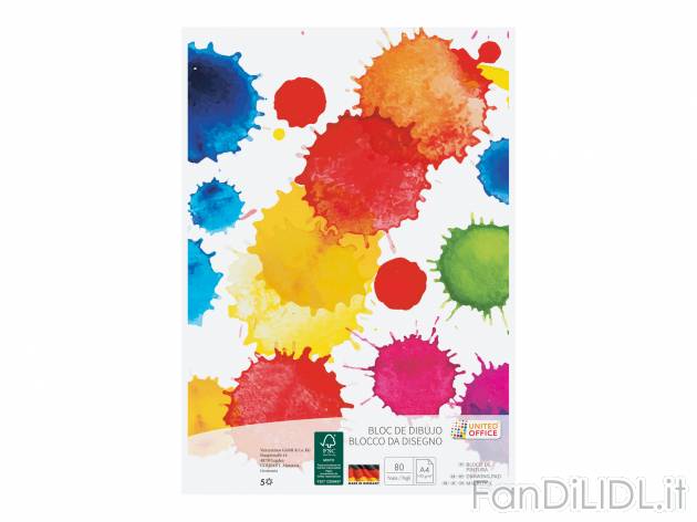 Blocco da disegno A4 United Office, prezzo 1.99 &#8364; 
80 fogli 
- 100 g/m&sup2;
Caratteristiche

- ...