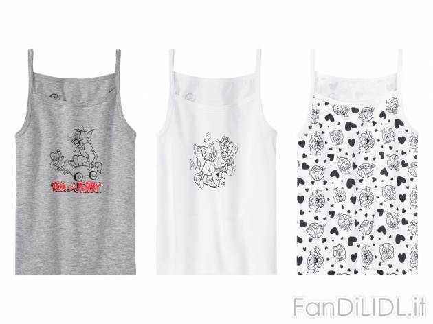 Canotta da bambina Tom-and-jerry, prezzo 6.99 € 
3 pezzi - Misure: 1-6 anni
Taglie ...