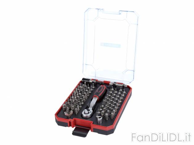 Set cacciavite portainserti a cricco Parkside, prezzo 9.99 € 
81 pezzi 
In dotazione
- ...