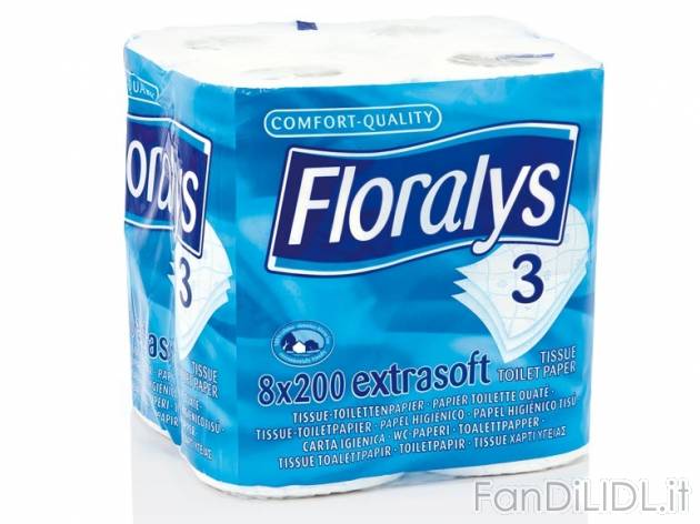Carta igienica 3 veli , prezzo 1,49 &#8364; per Alla confezione 
- 200 strappi ...