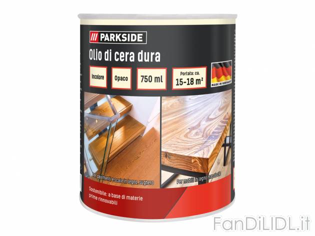 Olio di cera dura Parkside, prezzo 14.99 &#8364; 
750 ml 
- Impregnante, traspirante, ...