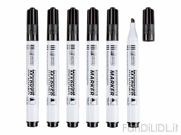 Marcatore indelebile United Office, prezzo 1.99 &#8364; 
6 pezzi 
- Asciugatura ...