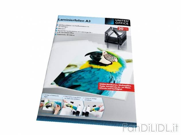 Fogli per plastificatore A3, A4 e A5 United Office, prezzo 2,99 &#8364; per ...