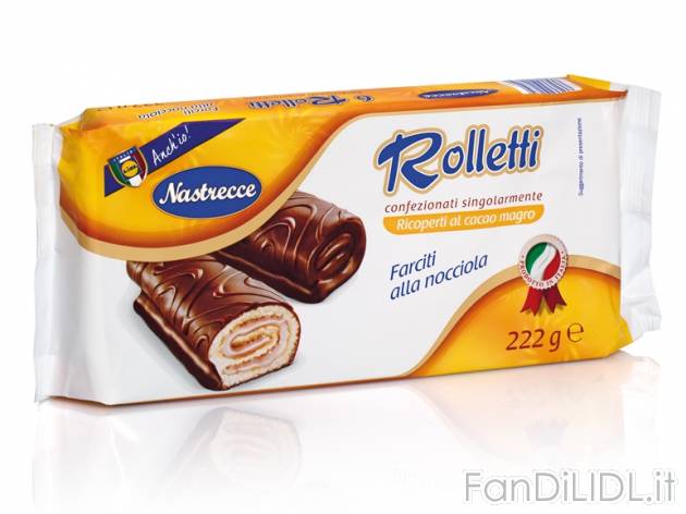 Rollino al cacao , prezzo 0,89 &#8364; per 222 g, € 4,01/kg EUR. 
- Ricoperti ...