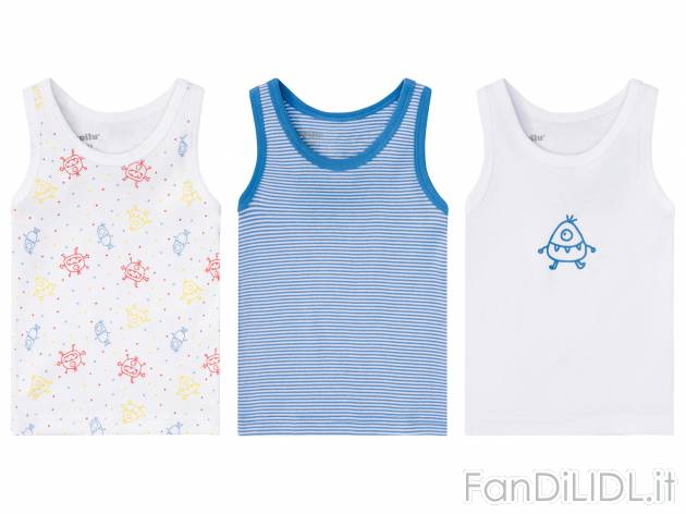 Canotta da bambino Lupilu-new, prezzo 5.99 € 
3 pezzi - Misure: 1-6 anni
Taglie ...
