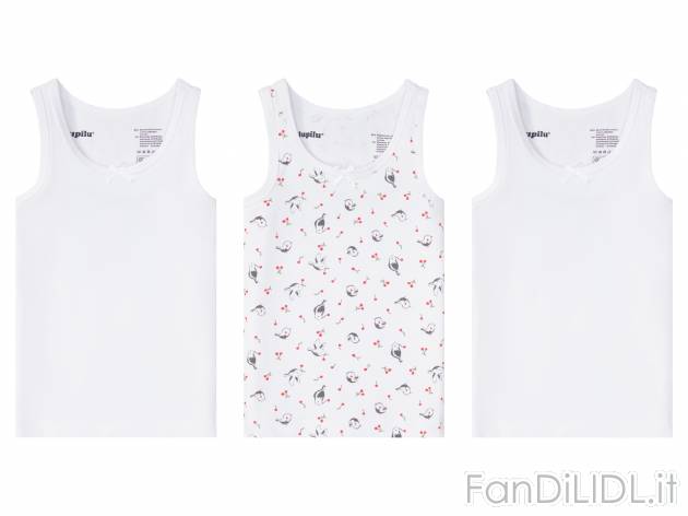 Canotta da bambina Lupilu-new, prezzo 5.99 € 
3 pezzi - Misure: 1-6 anni
Taglie ...