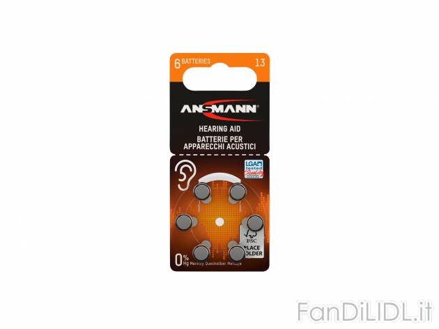 Batterie per apparecchio acustico Ansmann, prezzo 2.49 &#8364; 
6 pezzi
Caratteristiche
 ...