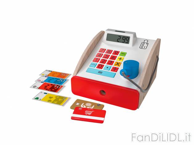 Gioco cassa, bilancia, cassetta alimentare o cesto portaspesa in legno Playtive, ...