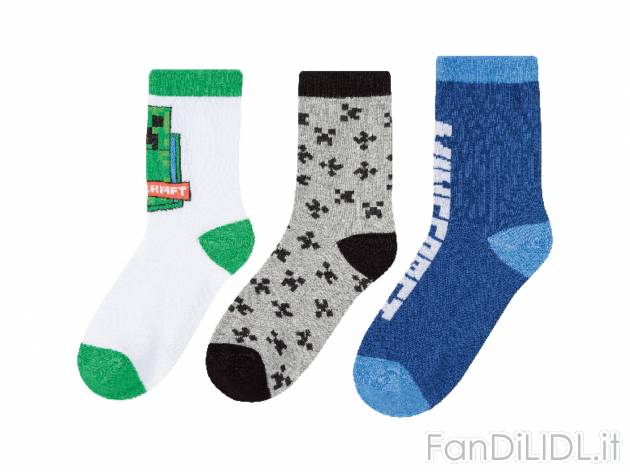 Calzini da bambino Minecraft, prezzo 5.99 &#8364; 
3 pezzi - Misure: 19-30
Taglie ...