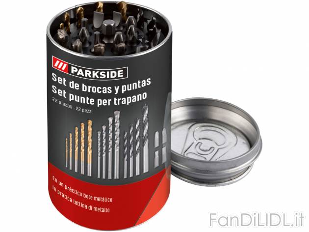 Set punte per trapano Parkside, prezzo 8.99 &#8364; 
22 pezzi 
In dotazione:
- ...