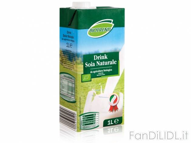 Bevanda a base di soia , prezzo 0,75 &#8364; 1 l 
- Da agricoltura biologica ...