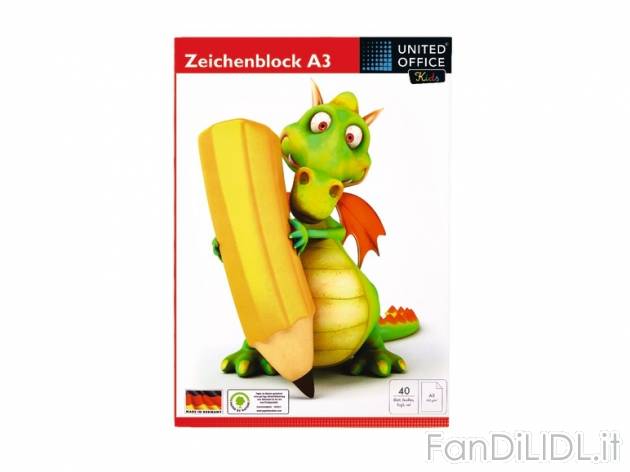 Blocco da disegno A3, 40 fogli , prezzo 1,29 &#8364; per Alla confezione 
- ...
