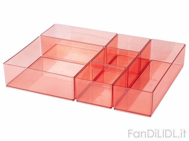Set organizer Livarno, prezzo 6.99 &#8364; 
6 pezzi 
- 6 contenitori in 4 diverse ...
