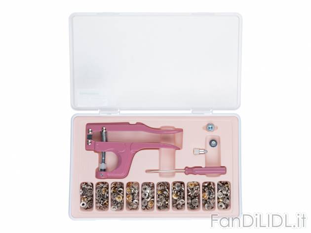 Set bottoni a pressione con pinza Prezzo-lidl, prezzo 9.99 &#8364; 
100 bottoni ...