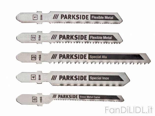 Set lame per seghetto a pendolo Parkside, prezzo 3.99 &#8364; 
5 pezzi 
A scelta ...